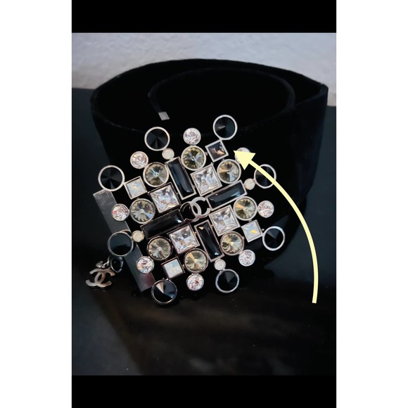 CHANEL black velvet wide Pastae belt large crystal buckle 06 rare 36 90 main image 8